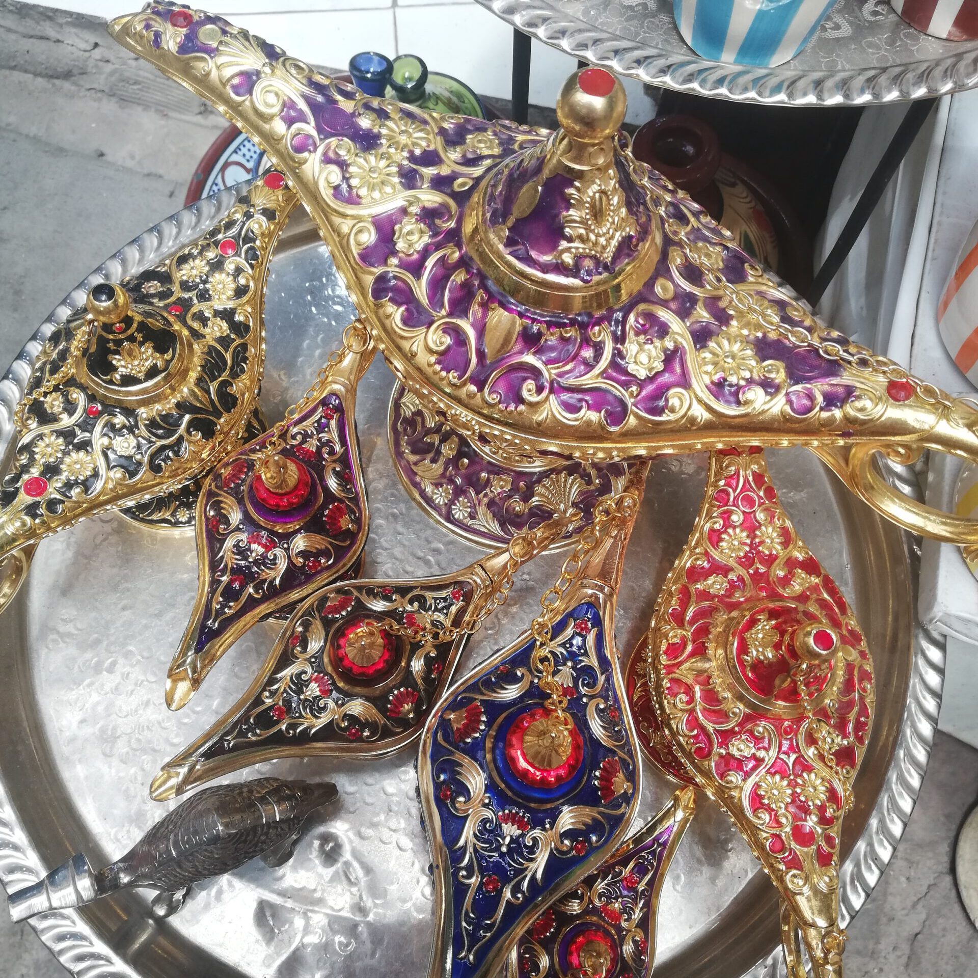 aladdin lamps in moroccan shop, marrakesh