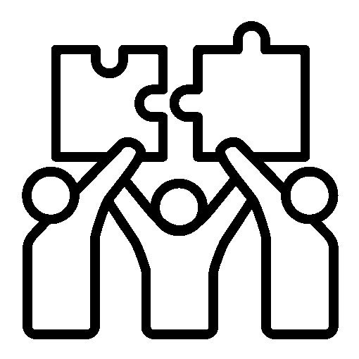 three people holding two puzzle pieces up