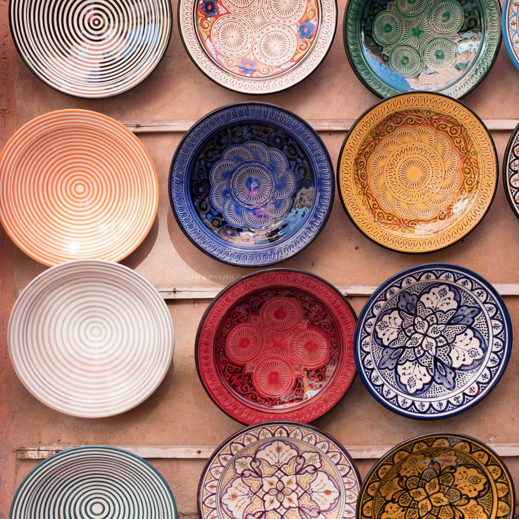 moroccan ceramic plates hnaging on a wall