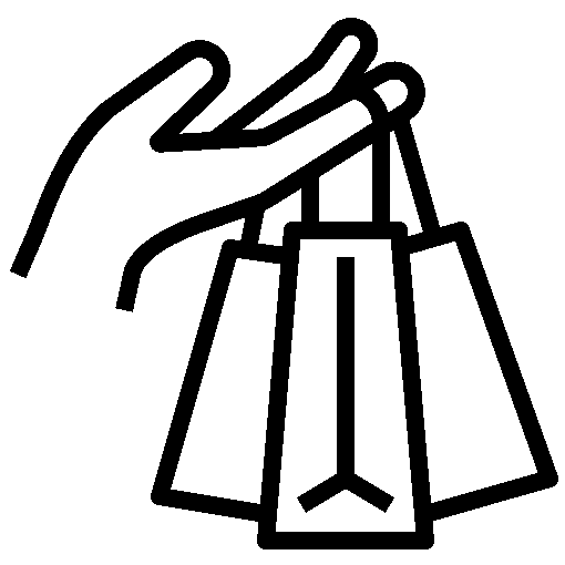 hand holding three shopping paper bags, icon