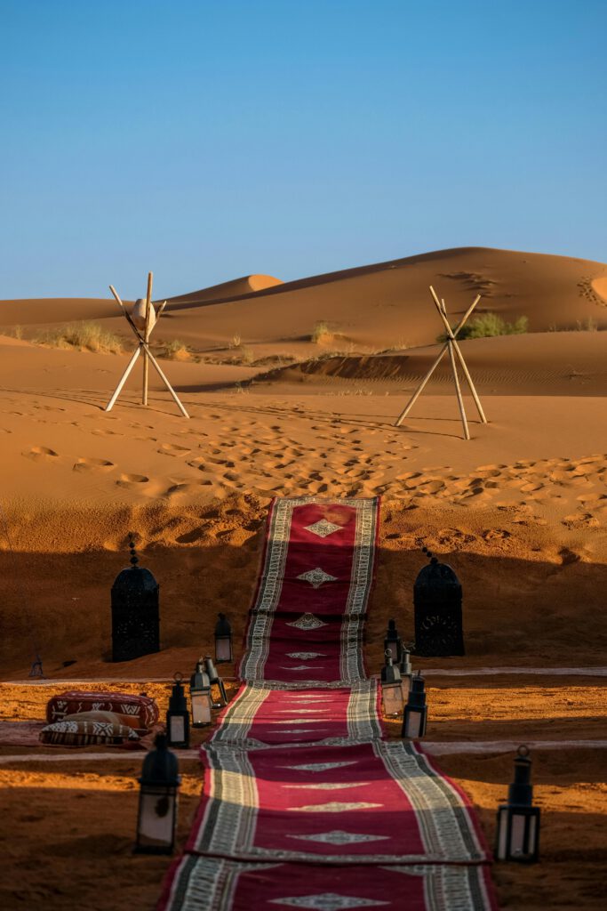 sahra desert pictures with desert fox, kasbah, carpets, camel and dunes