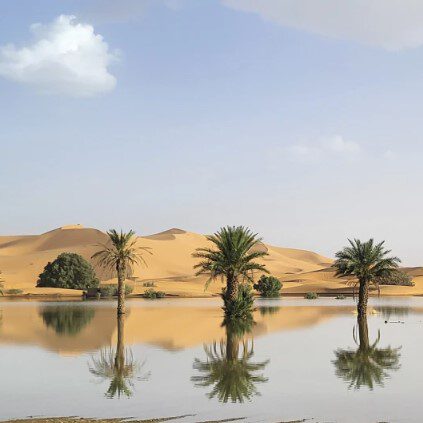 lake in merzouga, erg chebbi dunes, sahara morocco